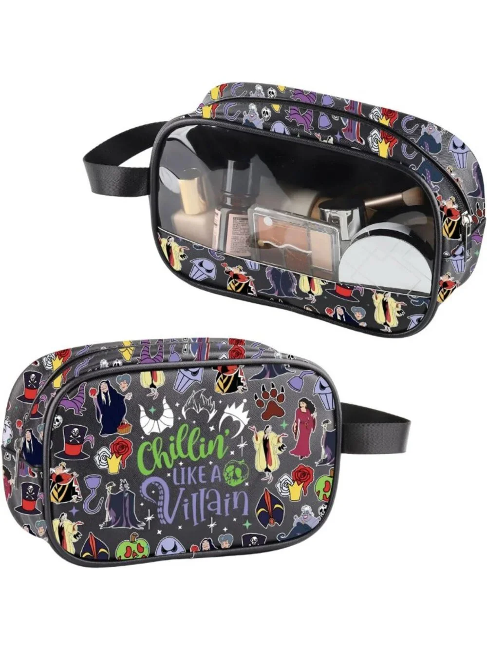 Clear Makeup Bag with Handle - Villains Inspired PU Leather Cosmetic Organizer